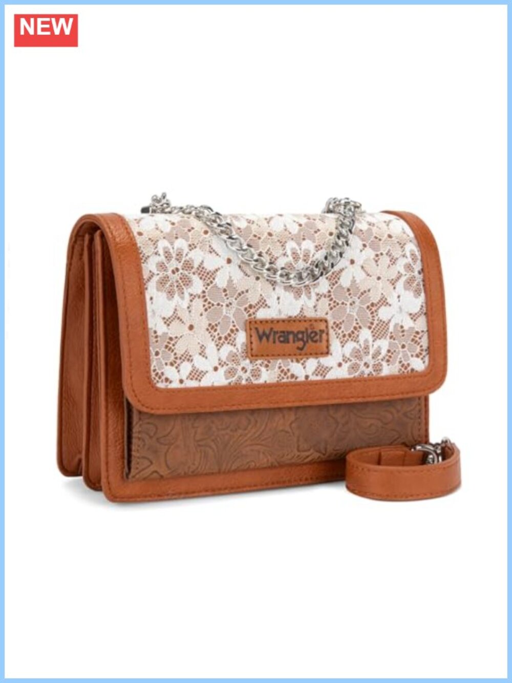 Floral Tooled Crossbody Purse with Chain Strap Flap Satchel